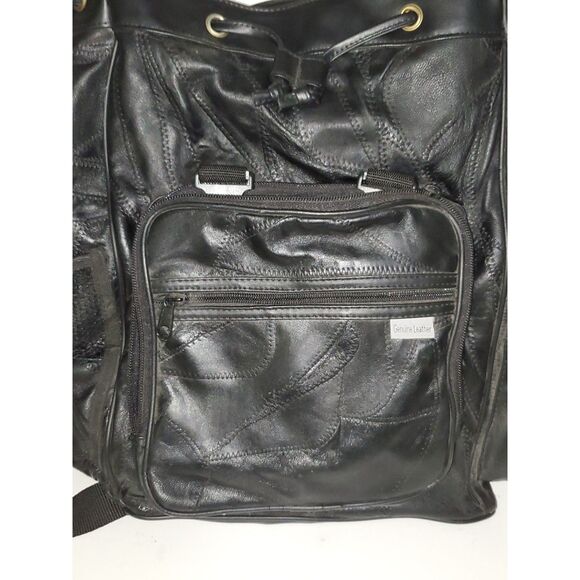 A Genuine Leather Backpack School Hiking Knapsack Black Adjustable As-Is - Picture 4 of 14